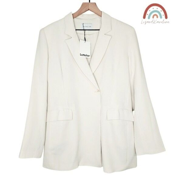 New! Lattelier Single Breasted Longline Midi Suit Jacket Ivory Cream Blazer - Picture 4 of 14
